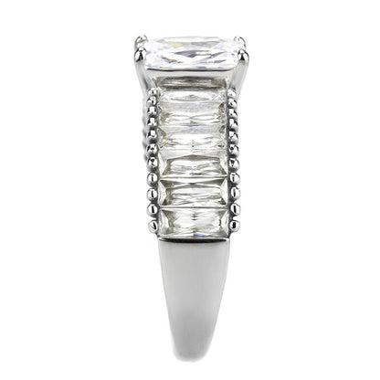TK3608 - No Plating Stainless Steel Ring with AAA Grade CZ  in Clear