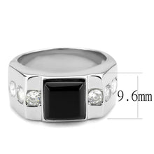 TK3615 - High polished (no plating) Stainless Steel Ring with Synthetic Onyx in Jet