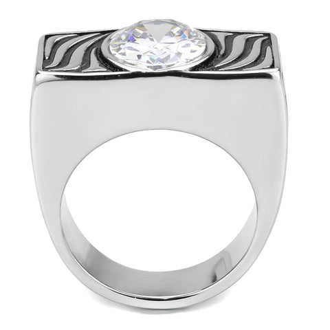 TK3620 - High polished (no plating) Stainless Steel Ring with AAA Grade CZ  in Clear