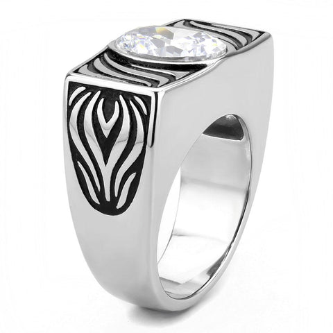 TK3620 - High polished (no plating) Stainless Steel Ring with AAA Grade CZ  in Clear