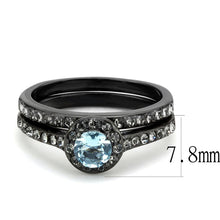 TK3634 - IP Black(Ion Plating) Stainless Steel Ring with Synthetic Synthetic Glass in Sea Blue