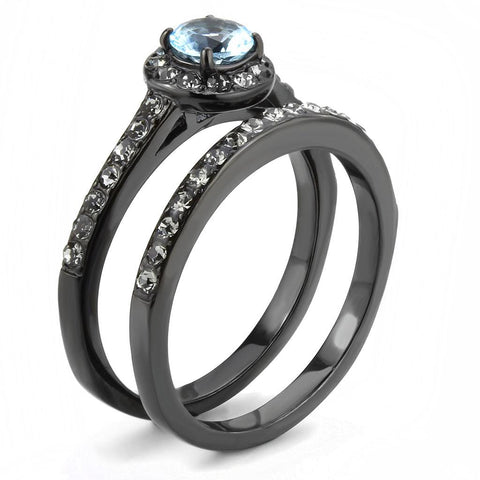 TK3634 - IP Black(Ion Plating) Stainless Steel Ring with Synthetic Synthetic Glass in Sea Blue