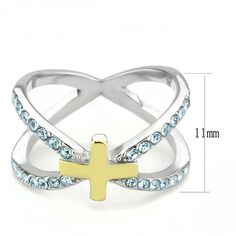 TK3636 - Two-Tone IP Gold (Ion Plating) Stainless Steel Ring with Top Grade Crystal  in Sea Blue