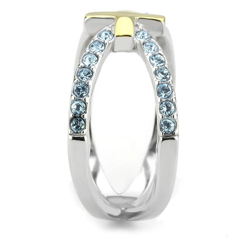 TK3636 - Two-Tone IP Gold (Ion Plating) Stainless Steel Ring with Top Grade Crystal  in Sea Blue