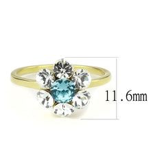 TK3642 - IP Gold(Ion Plating) Stainless Steel Ring with Synthetic Synthetic Glass in Sea Blue