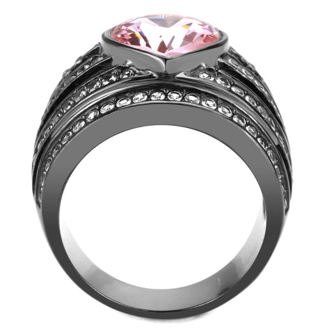 TK3686 - IP Black(Ion Plating) Stainless Steel Ring with Top Grade Crystal  in Light Rose