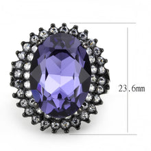 TK3687 - IP Black(Ion Plating) Stainless Steel Ring with Top Grade Crystal  in Tanzanite