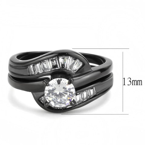 TK3693 - IP Black(Ion Plating) Stainless Steel Ring with AAA Grade CZ  in Clear