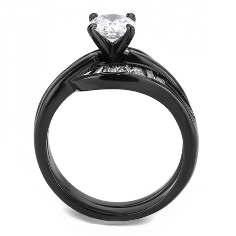 TK3693 - IP Black(Ion Plating) Stainless Steel Ring with AAA Grade CZ  in Clear