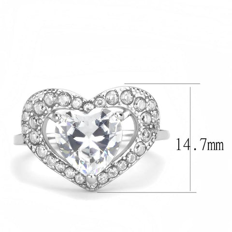 TK3698 - High polished (no plating) Stainless Steel Ring with AAA Grade CZ  in Clear