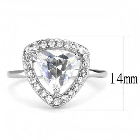 TK3699 - High polished (no plating) Stainless Steel Ring with AAA Grade CZ  in Clear