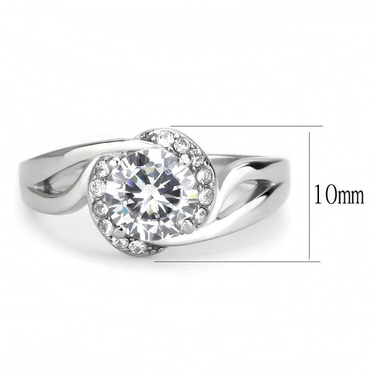 TK3701 - High polished (no plating) Stainless Steel Ring with AAA Grade CZ  in Clear