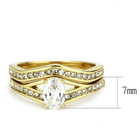 TK3706 - IP Gold(Ion Plating) Stainless Steel Ring with AAA Grade CZ  in Clear