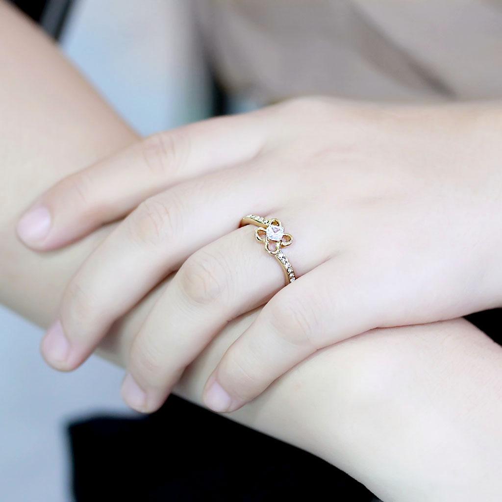 TK3711 - IP Gold(Ion Plating) Stainless Steel Ring with AAA Grade CZ  in Clear