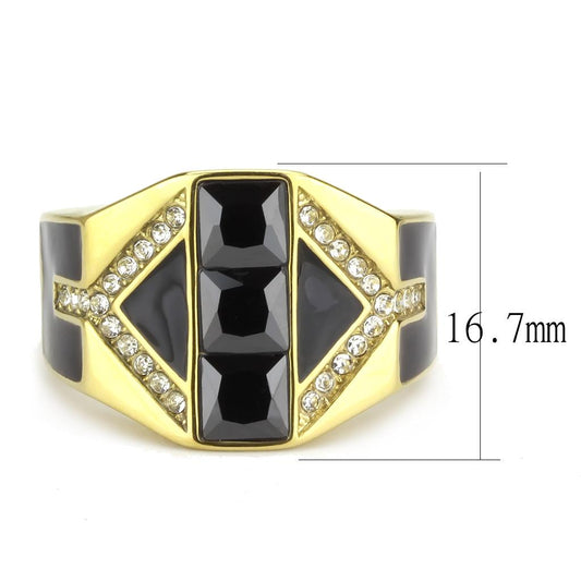 TK3721 - IP Gold(Ion Plating) Stainless Steel Ring with AAA Grade CZ  in Black Diamond