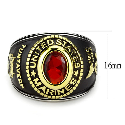 TK3723 - Two-Tone IP Gold (Ion Plating) Stainless Steel Ring with Synthetic Synthetic Glass in Red Series