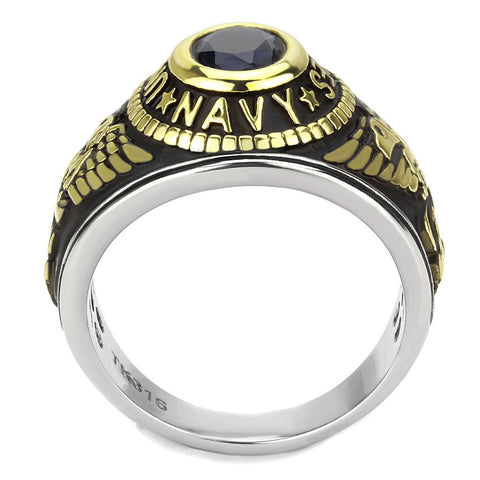 TK3726 - Two-Tone IP Gold (Ion Plating) Stainless Steel Ring with Synthetic Synthetic Glass in Montana