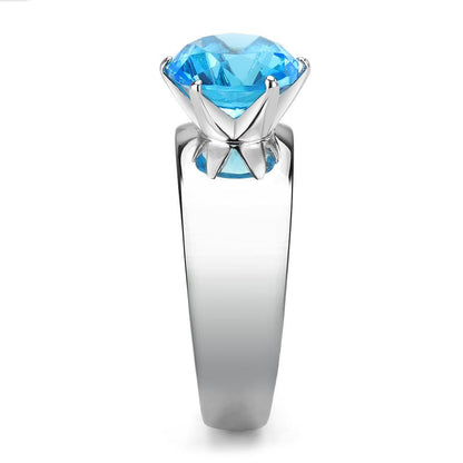 TK52003 - High polished (no plating) Stainless Steel Ring with Synthetic Glass in Sea Blue