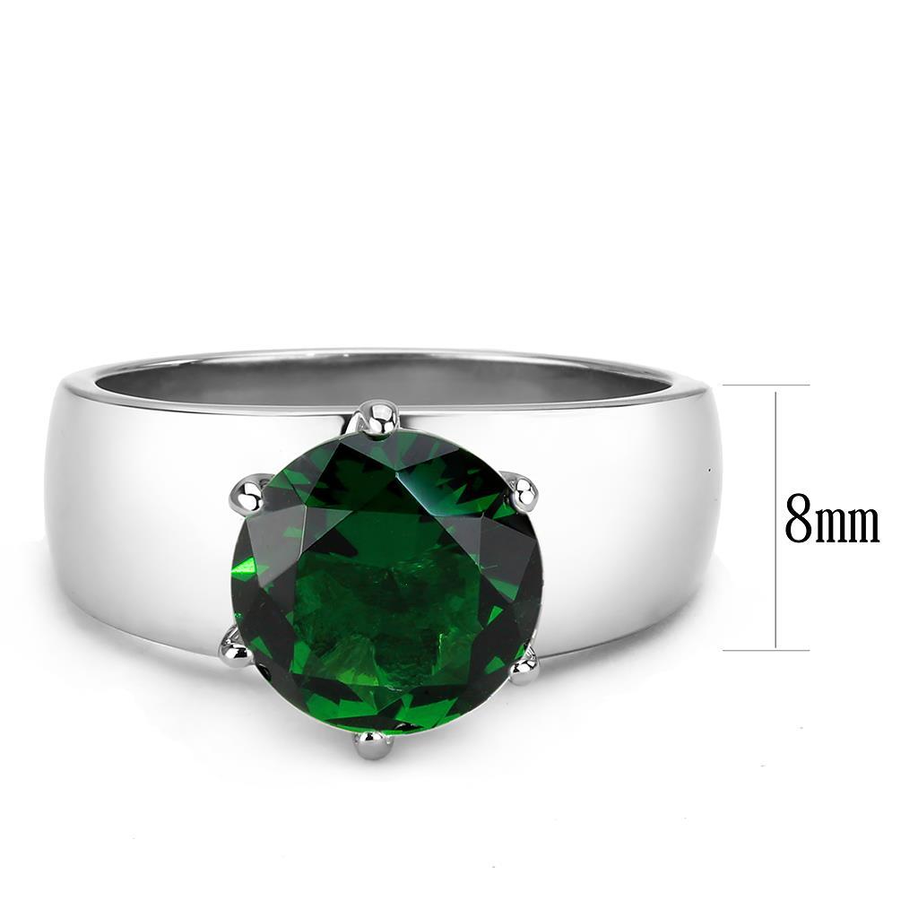 TK52005 - High polished (no plating) Stainless Steel Ring with Synthetic Glass in Emerald
