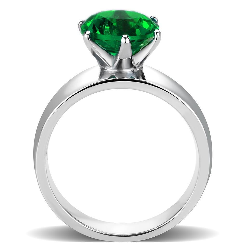 TK52005 - High polished (no plating) Stainless Steel Ring with Synthetic Glass in Emerald