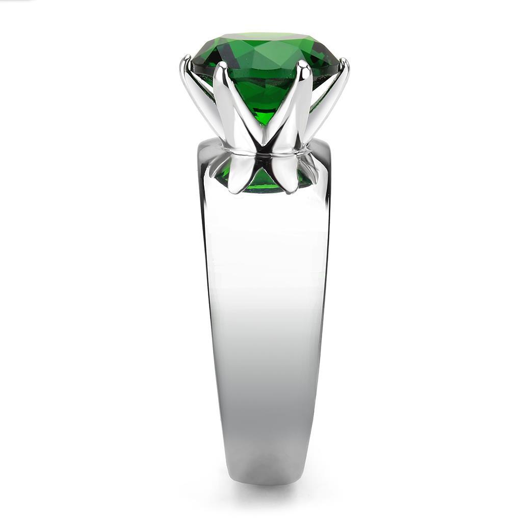 TK52005 - High polished (no plating) Stainless Steel Ring with Synthetic Glass in Emerald