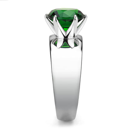 TK52005 - High polished (no plating) Stainless Steel Ring with Synthetic Glass in Emerald