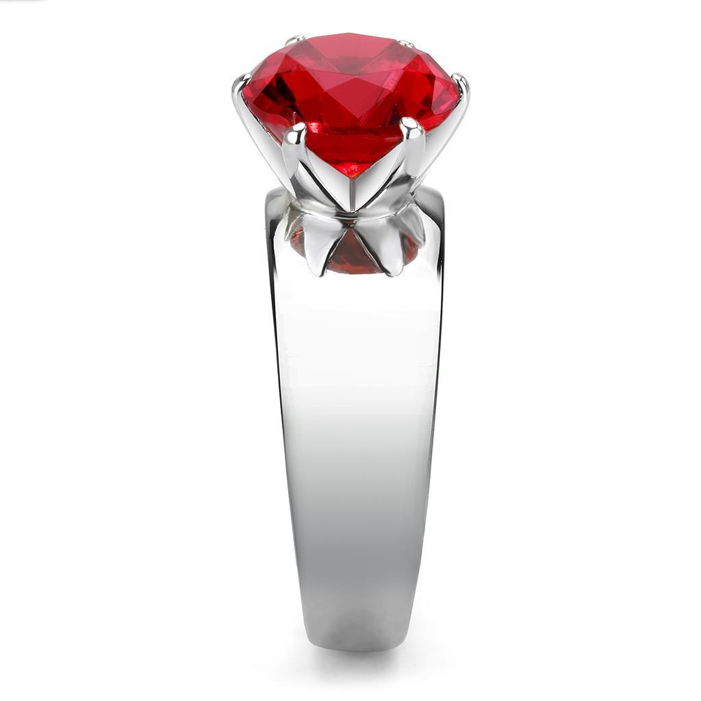 TK52007 - High polished (no plating) Stainless Steel Ring with Synthetic Glass in Siam