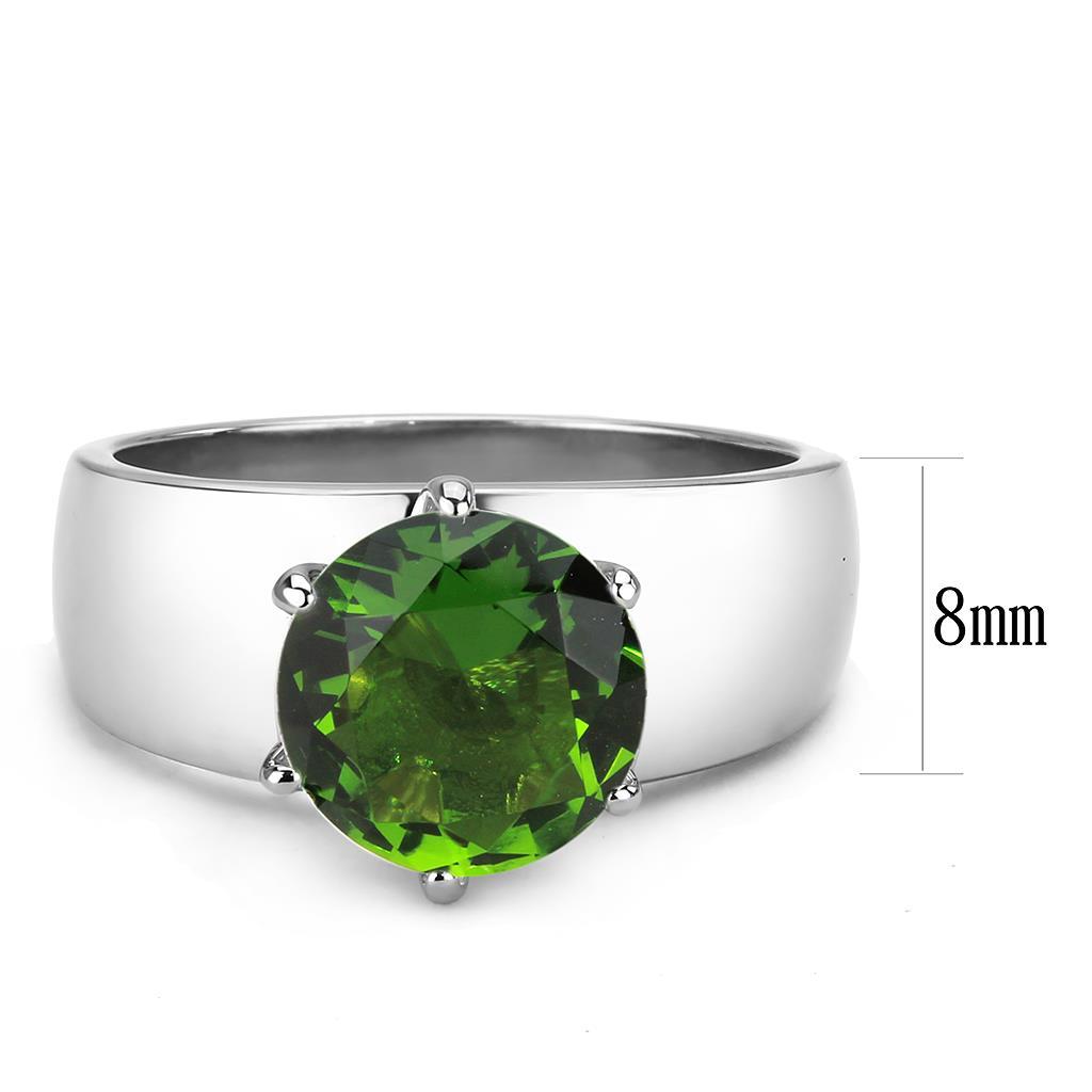 TK52008 - High polished (no plating) Stainless Steel Ring with Synthetic Glass in Peridot
