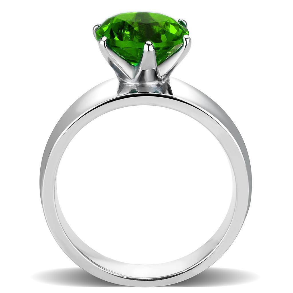 TK52008 - High polished (no plating) Stainless Steel Ring with Synthetic Glass in Peridot