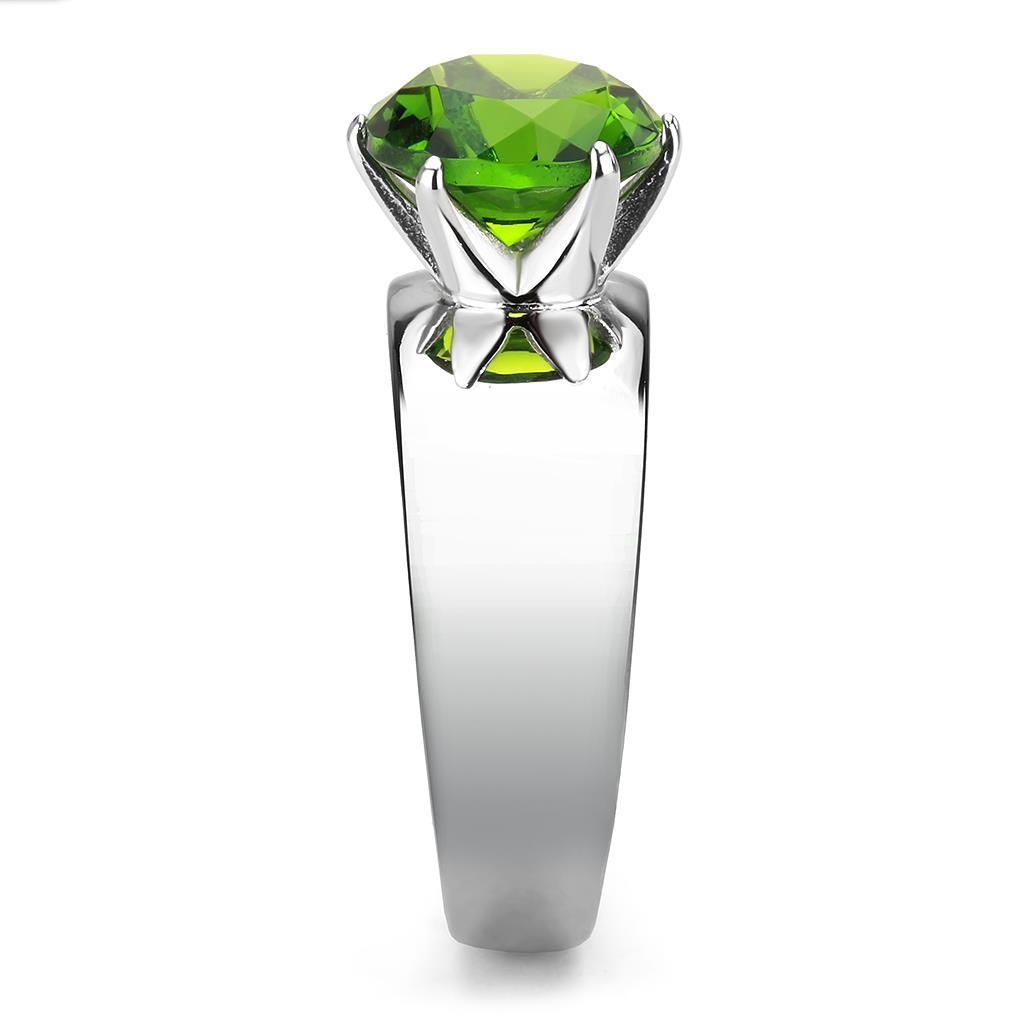 TK52008 - High polished (no plating) Stainless Steel Ring with Synthetic Glass in Peridot