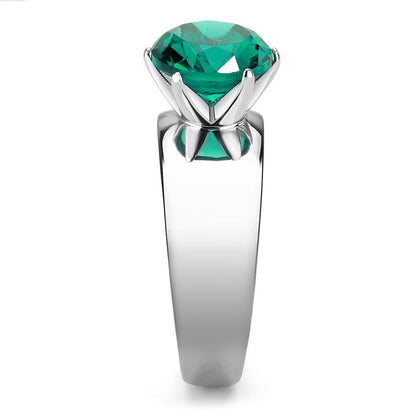 TK52012 - High polished (no plating) Stainless Steel Ring with Synthetic Glass in Blue Zircon