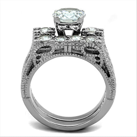 TK5X019 - High polished (no plating) Stainless Steel Ring with AAA Grade CZ  in Clear