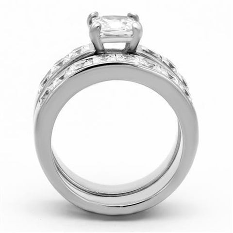 TK61206 - High polished (no plating) Stainless Steel Ring with AAA Grade CZ  in Clear