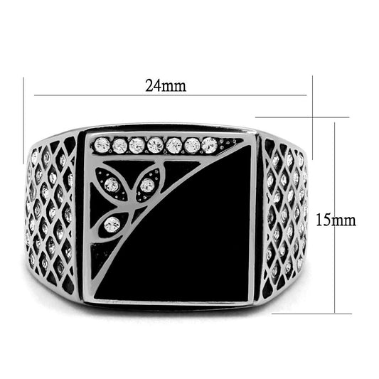 TK711 - High polished (no plating) Stainless Steel Ring with Top Grade Crystal  in Clear