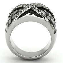 TK921 - High polished (no plating) Stainless Steel Ring with Top Grade Crystal  in Black Diamond