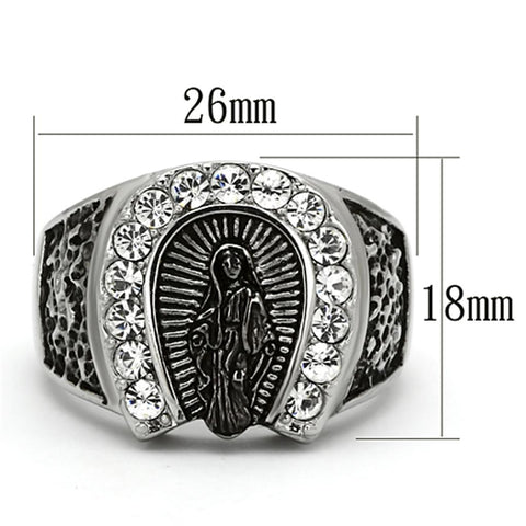 TK942 - High polished (no plating) Stainless Steel Ring with Top Grade Crystal  in Clear