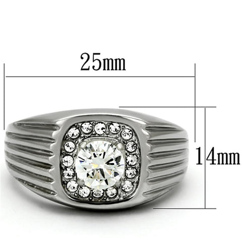 TK943 - High polished (no plating) Stainless Steel Ring with AAA Grade CZ  in Clear