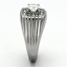 TK943 - High polished (no plating) Stainless Steel Ring with AAA Grade CZ  in Clear