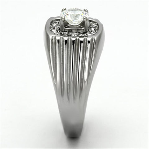 TK943 - High polished (no plating) Stainless Steel Ring with AAA Grade CZ  in Clear