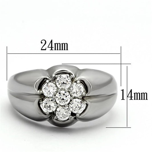 TK944 - High polished (no plating) Stainless Steel Ring with AAA Grade CZ  in Clear