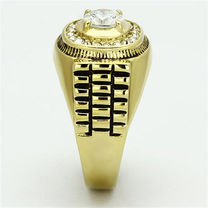 TK948G - IP Gold(Ion Plating) Stainless Steel Ring with AAA Grade CZ  in Clear