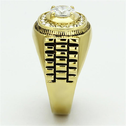 TK948G - IP Gold(Ion Plating) Stainless Steel Ring with AAA Grade CZ  in Clear