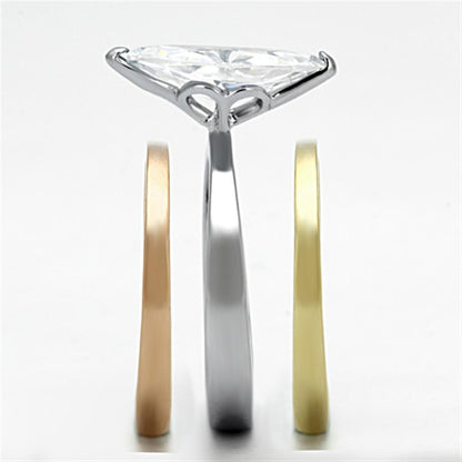 TK964 - Three Tone IP (IP Gold & IP Rose Gold & High Polished) Stainless Steel Ring with AAA Grade CZ  in Clear