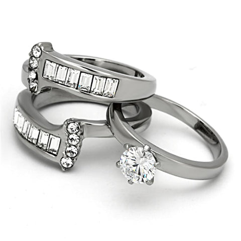 TK976 - High polished (no plating) Stainless Steel Ring with AAA Grade CZ  in Clear