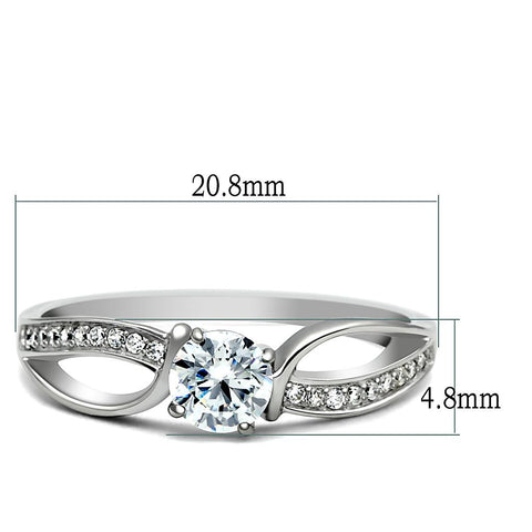 TS044 - Rhodium 925 Sterling Silver Ring with AAA Grade CZ  in Clear