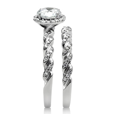 TS046 - Rhodium 925 Sterling Silver Ring with AAA Grade CZ  in Clear