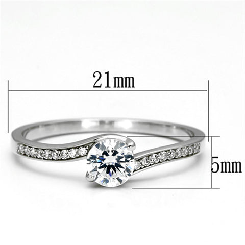 TS078 - Rhodium 925 Sterling Silver Ring with AAA Grade CZ  in Clear