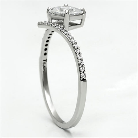 TS083 - Rhodium 925 Sterling Silver Ring with AAA Grade CZ  in Clear