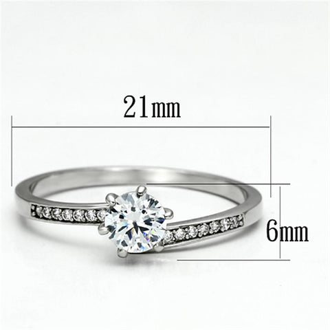 TS084 - Rhodium 925 Sterling Silver Ring with AAA Grade CZ  in Clear