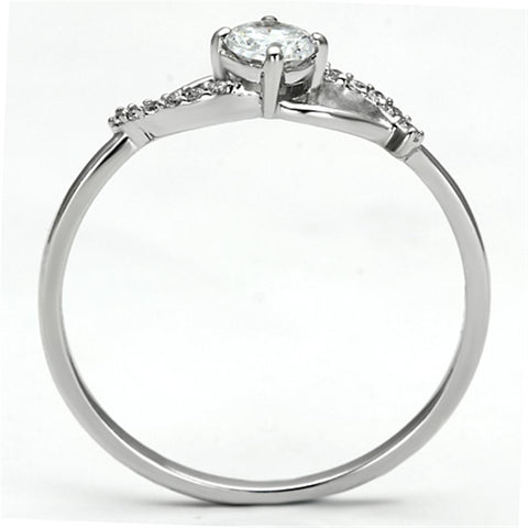 TS085 - Rhodium 925 Sterling Silver Ring with AAA Grade CZ  in Clear